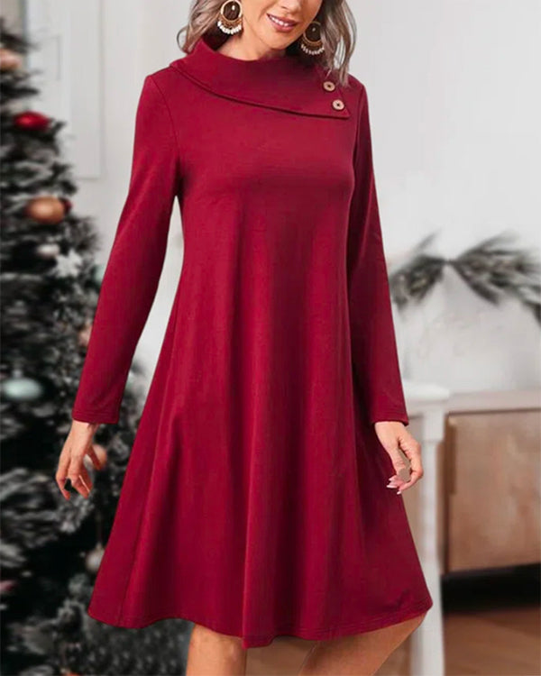 Moveposition™ Solid Color Long Sleeve Christmas Dress-Move Position