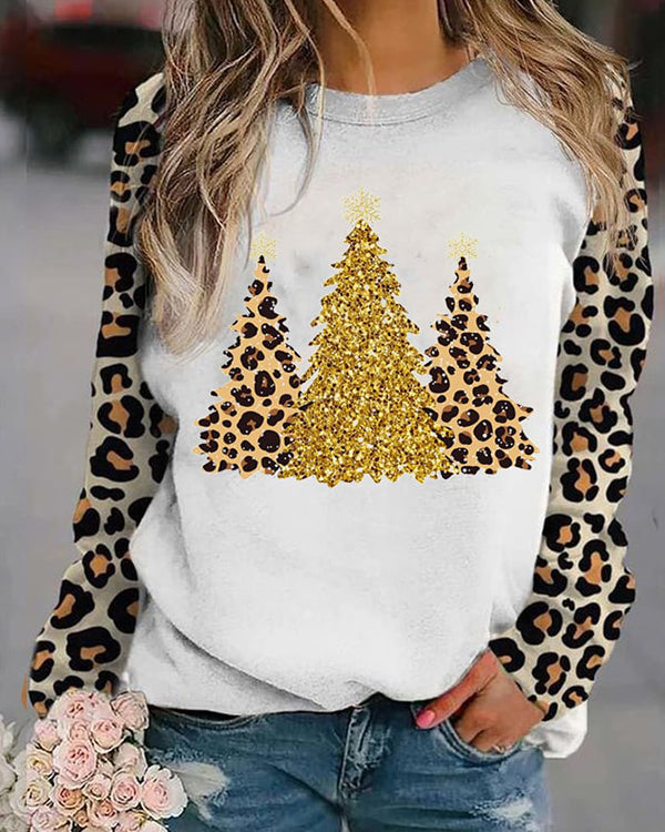 Moveposition™ Women's Leopard Christmas Tree Print Sweatshirt-Move Position