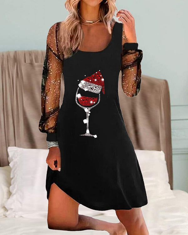 Moveposition™ Christmas dress with wine glass print-Move Position