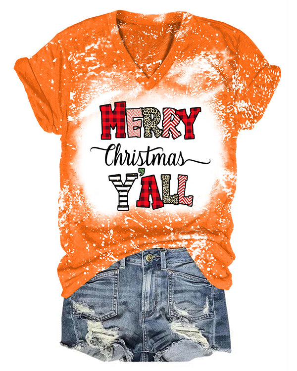 Moveposition™ Merry Christmas Y'all Plaid Print T-shirt-Move Position
