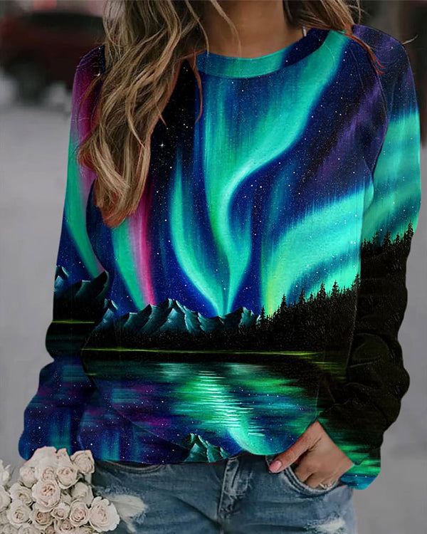 Moveposition™ Women's Beautiful Aurora Forest Print Sweatshirt-Move Position