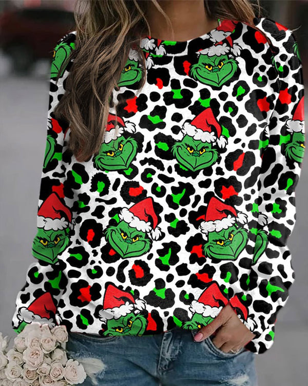 Moveposition™ Women's Christmas Grinch Leopard Print Sweatshirt-Move Position