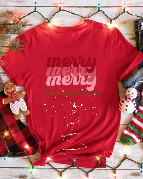 Moveposition™ Merry Christmas Print Short Sleeve T-Shirt-Move Position