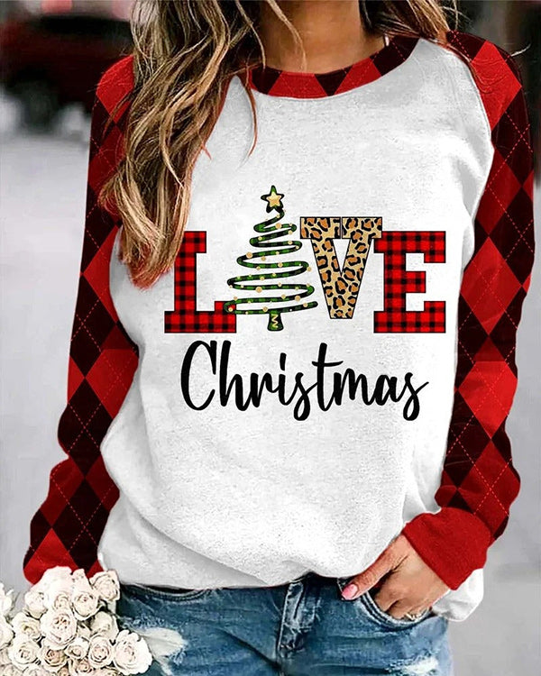 Moveposition™ Love  Christmas Tree Light Print Long Sleeve Sweatshirt-Move Position