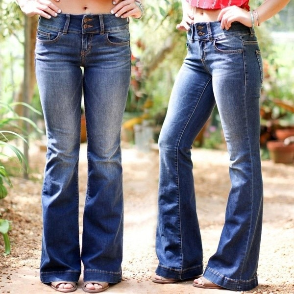 Mid Waist Casual Button Bell-bottom Jeans-Move Position