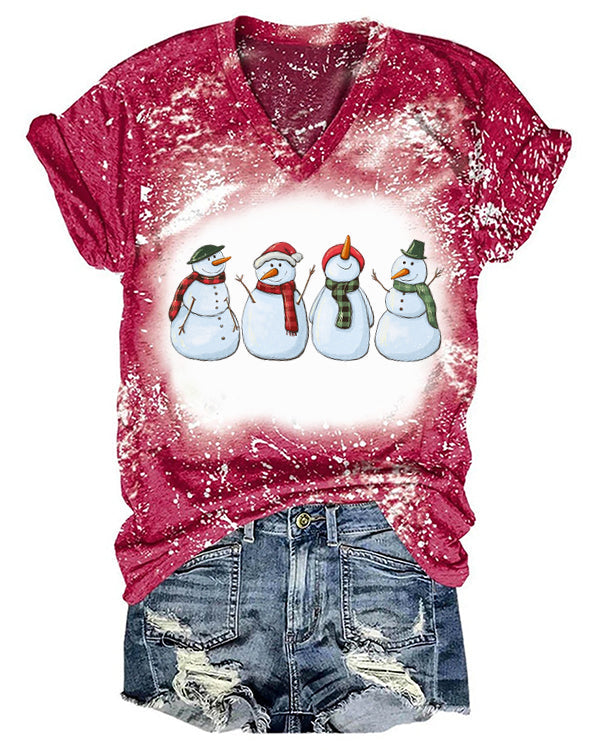 Moveposition™ Snowman Print V-Neck T-Shirt-Move Position