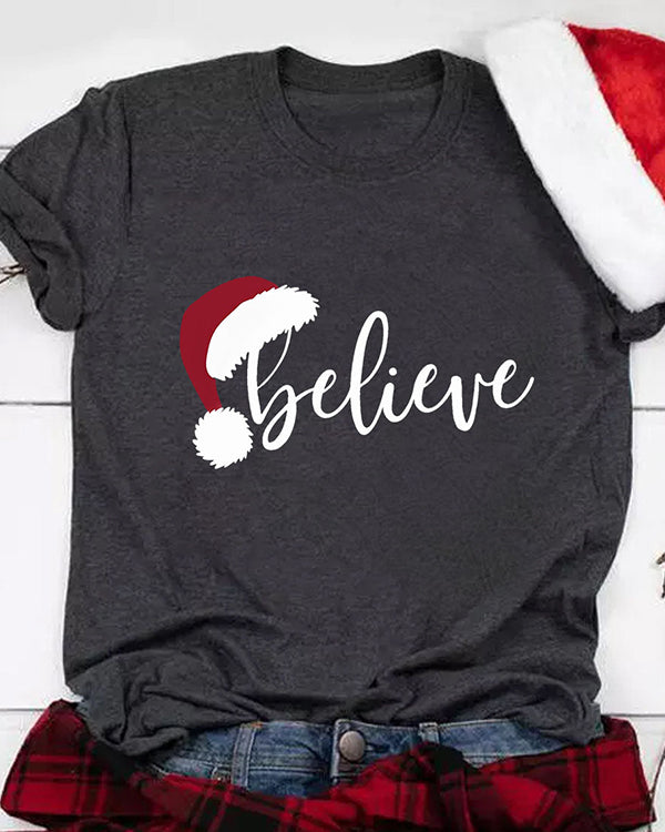 Moveposition™ Believe Christmas Print T-shirt-Move Position
