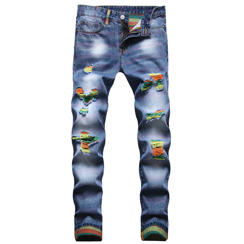 Multi color straight wear pants casual mid waist jeans-Move Position
