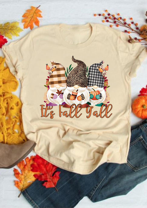 It's Fall Y'all Gnomies Pumpkin T-Shirt?Tee - Apricot-Move Position