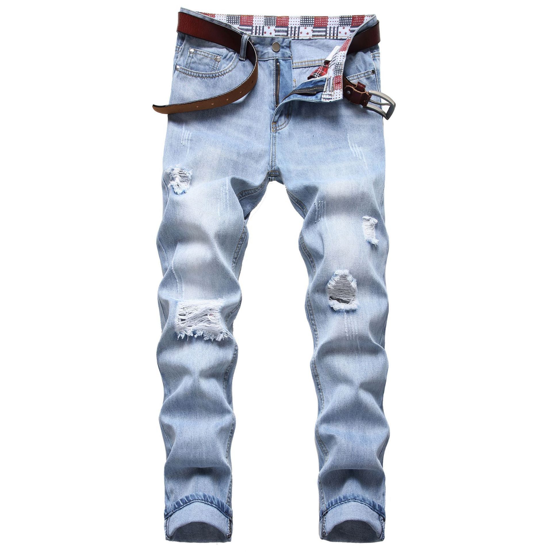 Loose straight jeans with multiple holes-Move Position