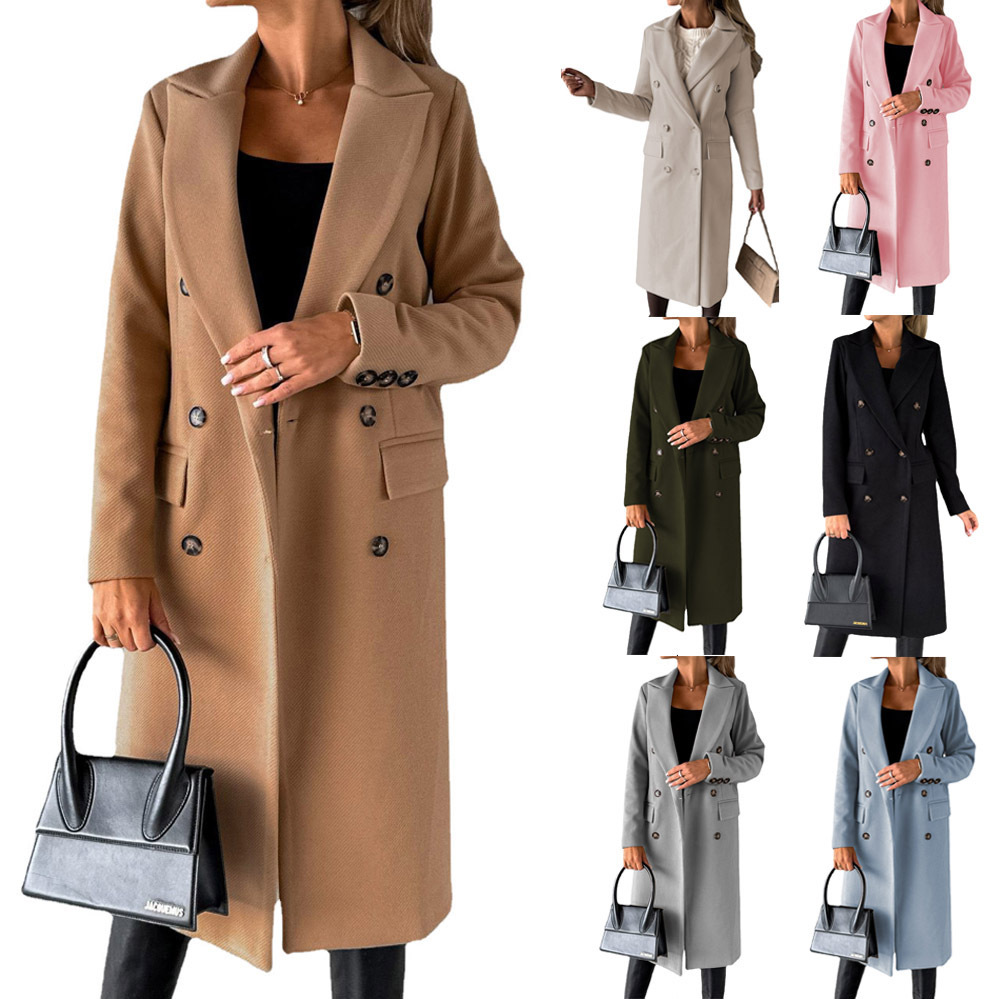 Moveposition™ Long Sleeve Double Row Button Woolen Coat-Move Position