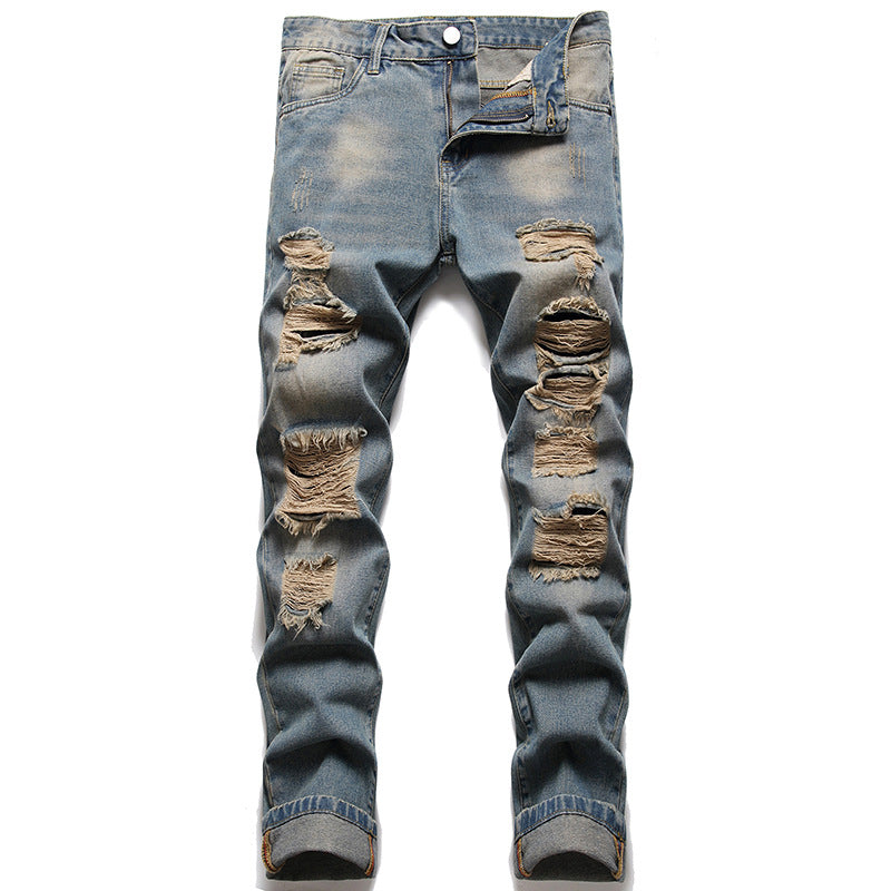 Slim fit straight ripped men's jeans-Move Position