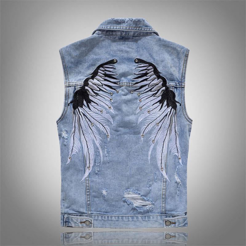 Waistcoat sleeveless wings embroidered rivet casual vest-Move Position
