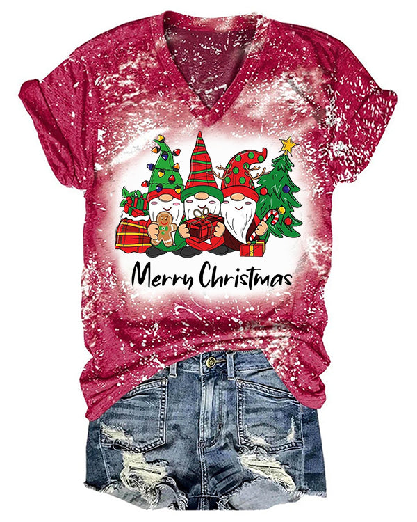 Moveposition™ Christmas V Neck Printed Short Sleeve T-Shirt-Move Position