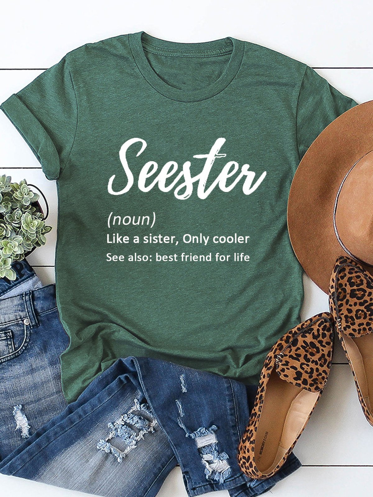 Women's Seester, Sister Definition Casual Cotton Tee-Move Position