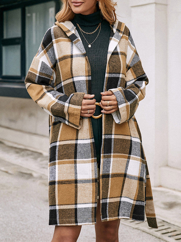  Moveposition™ Plaid Print Hooded Trench Coat-Move Position