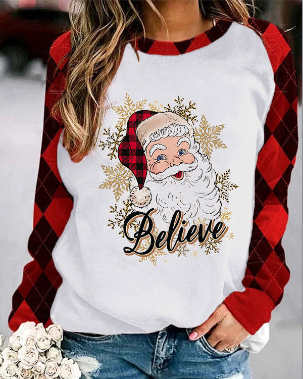 Moveposition™ Santa Claus Black And Red Plaid Print Sweatshirt-Move Position