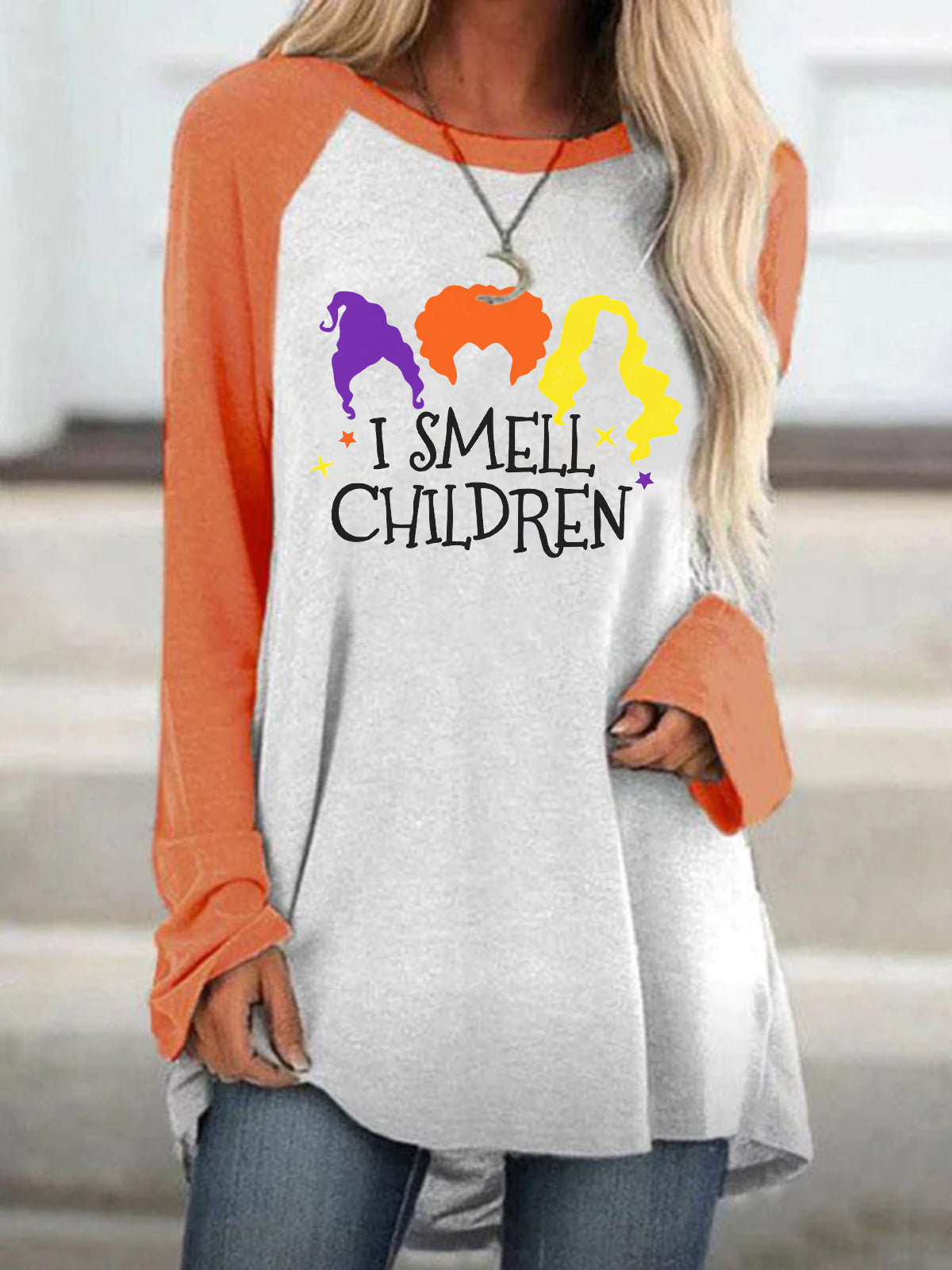 I Smell Children Long-sleeved Loose Long T-shirt-Move Position