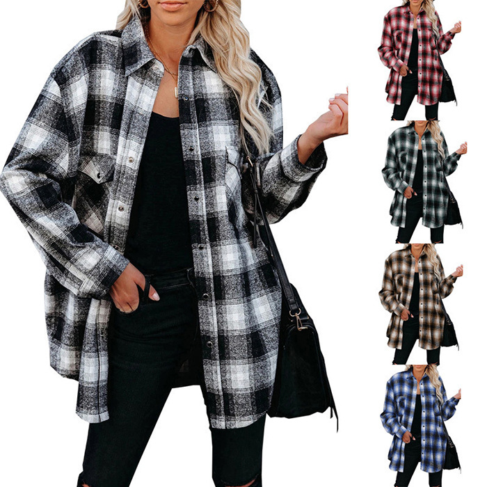 Moveposition™ Buttons Pocketed Plaid Shacket-Move Position