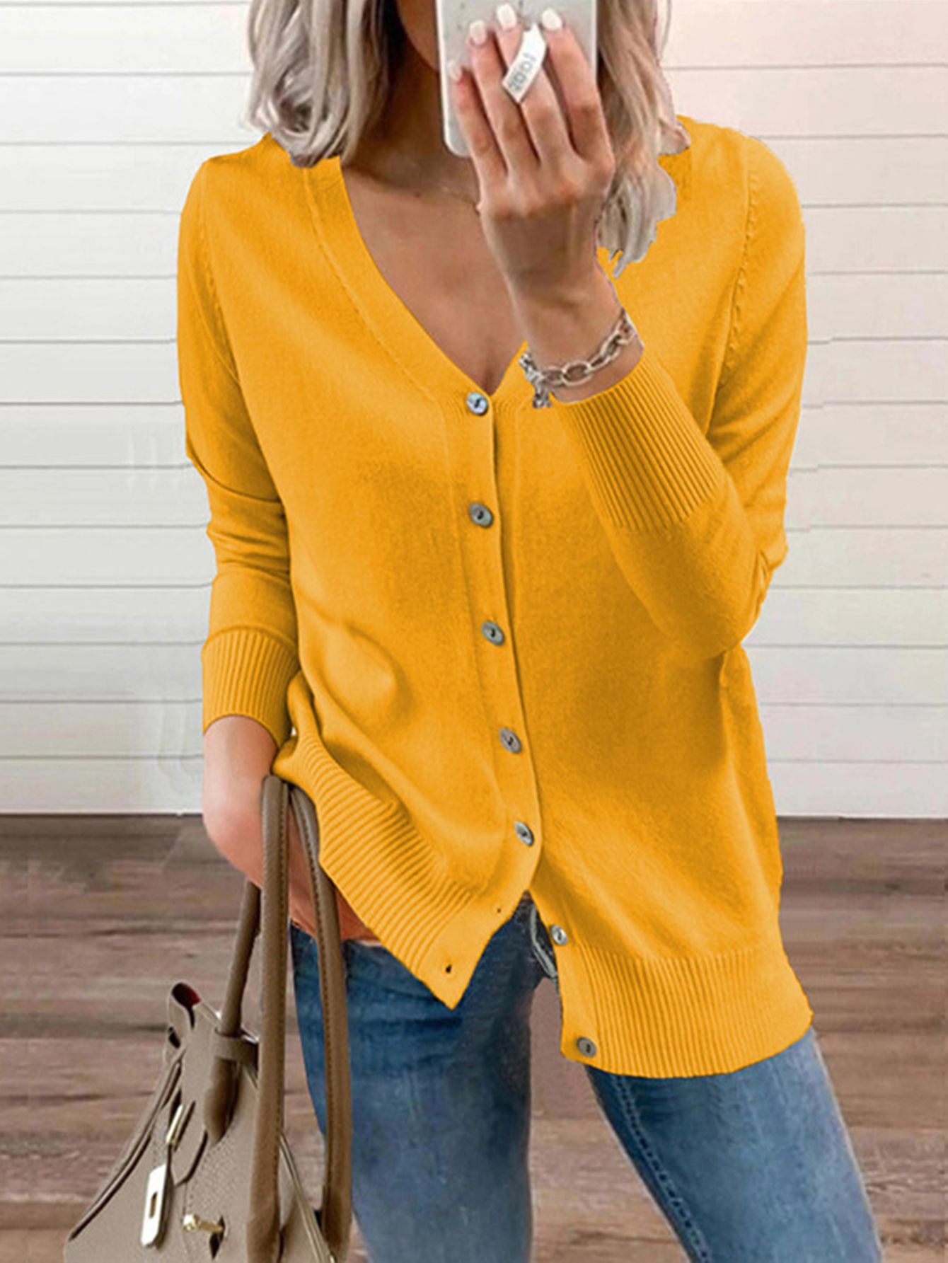 2021 Fashion Trendy Knitted Cardigan Loose Top Coat Woolen V-neck Long Sleeve Sweater Ladies-Move Position