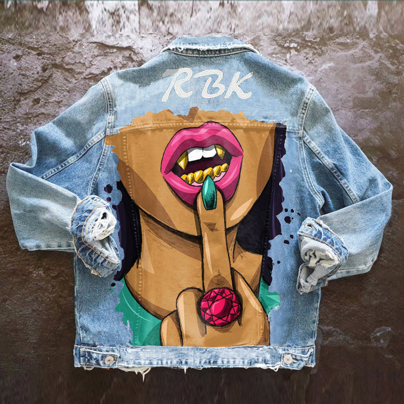 Moveposition™-Hand Painted Denim Jacket -Golden Teeth-Move Position
