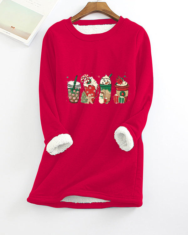 Moveposition™ Merry Christmas Coffee Snowman Print Long Sleeve Top-Move Position