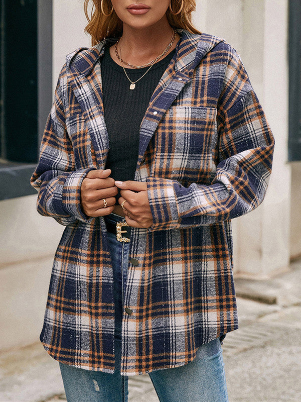  Moveposition™ Plaid Print Casual Hooded Jacket-Move Position