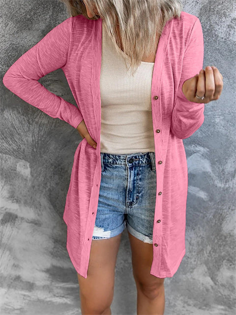 Button Solid Color Casual Cardigan