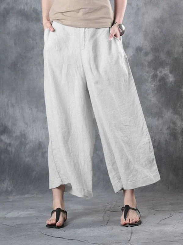 Women's Cotton Linen Casual Ninth Pants-Move Position