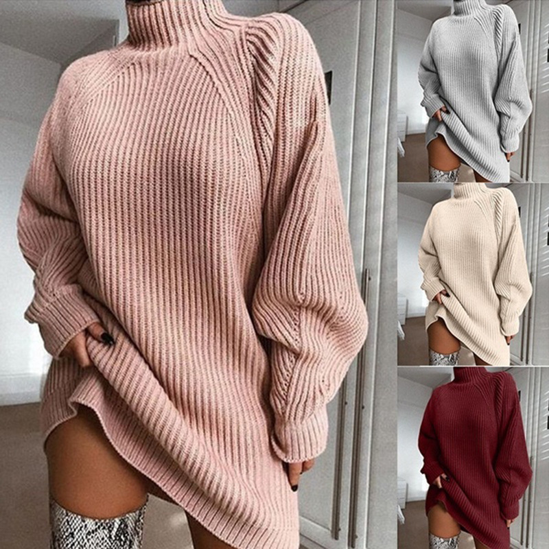 Moveposition™ Cotton Turtleneck Raglan Sleeve Sweater Dress-Move Position