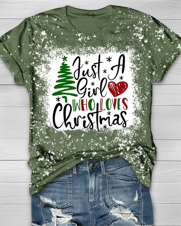 Moveposition™ Just A Girl Who Loves Christmas Bleached T-Shirt-Move Position