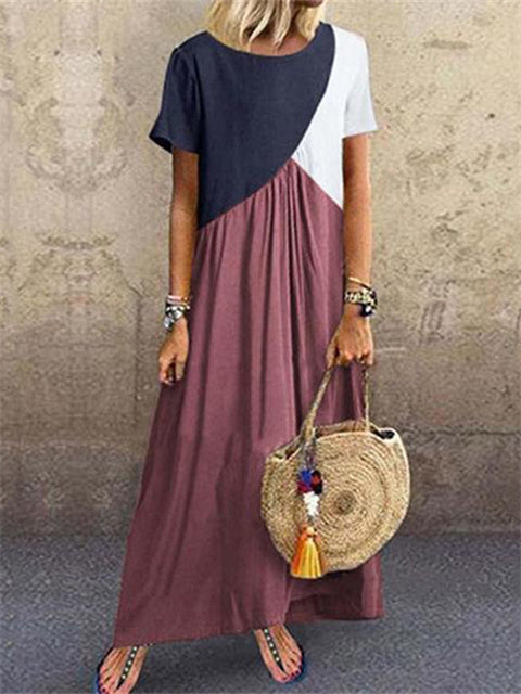 Color Block Pleated Maxi Dress-Move Position
