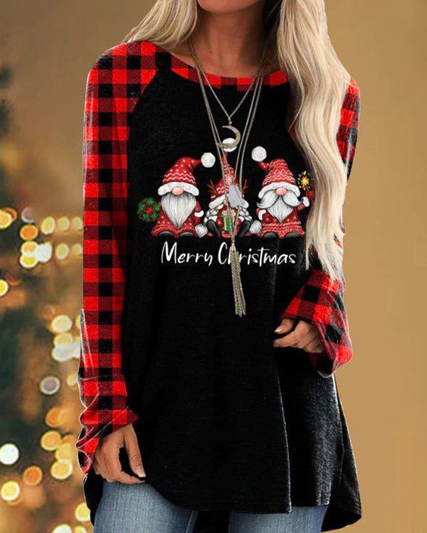 Moveposition™ Merry Christmas Printed Dwarf Plaid Women's Top-Move Position