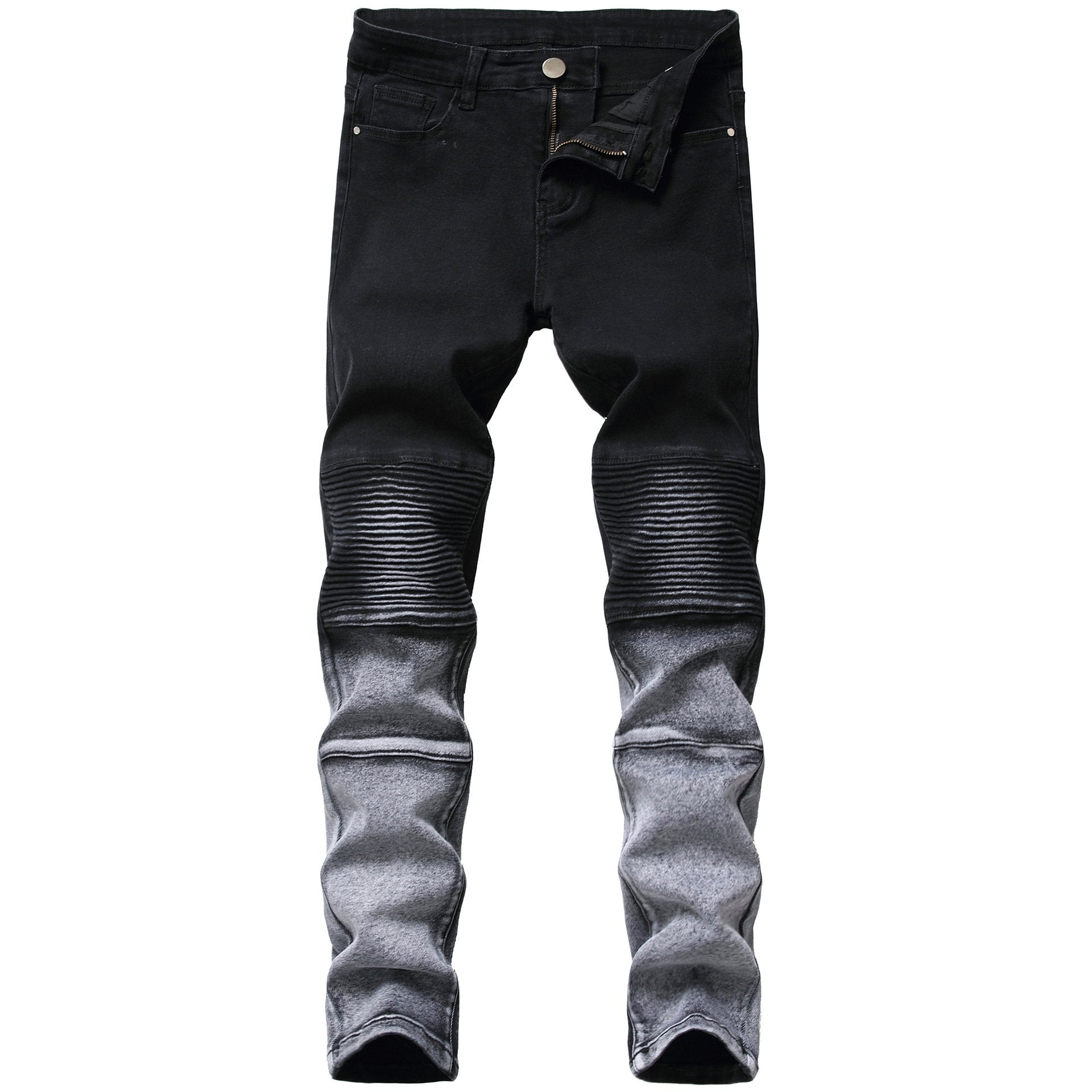 Crinkled motorcycle black jeans-Move Position