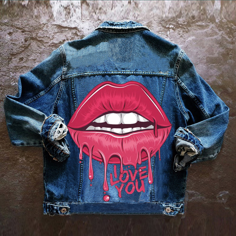 Moveposition™-Hand Painted Denim Jacket- Big Lips-Move Position