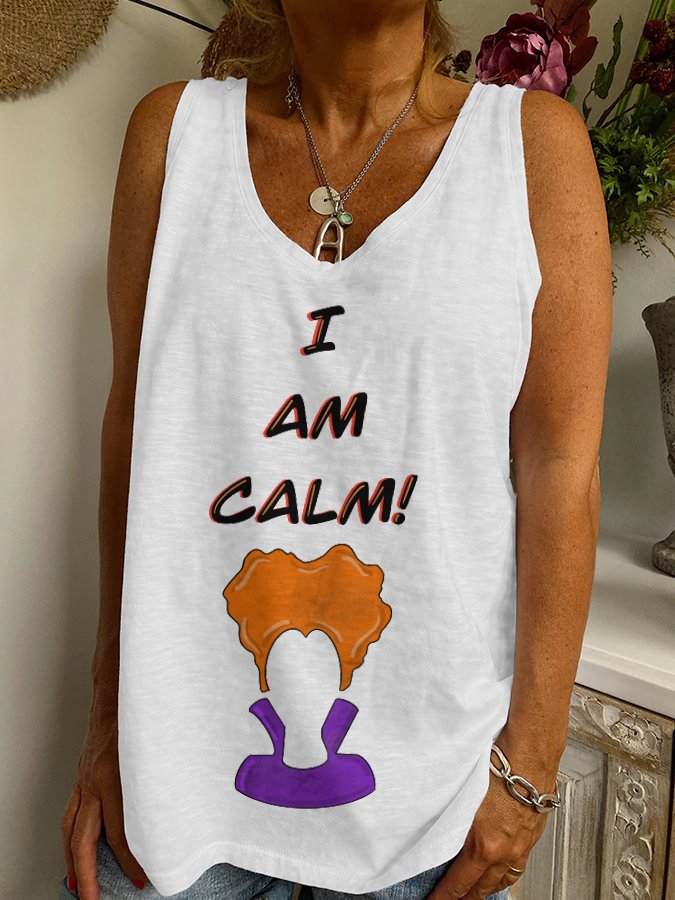 Witch I Am Calm Print Sleeveless Tank Top-Move Position