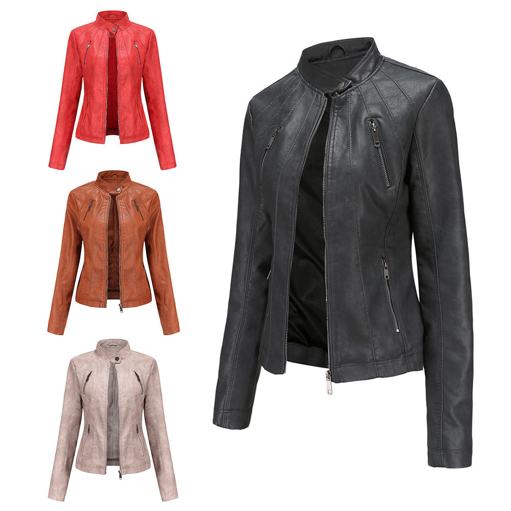 Cropped Zip Leather Jacket-Move Position