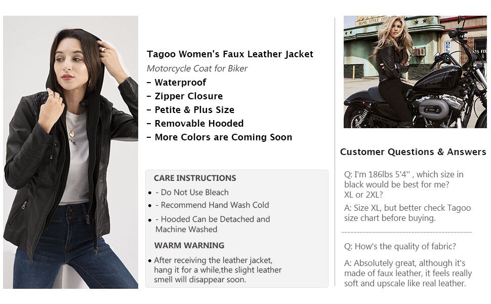 Tagoo faux leather jacket with detachable hood