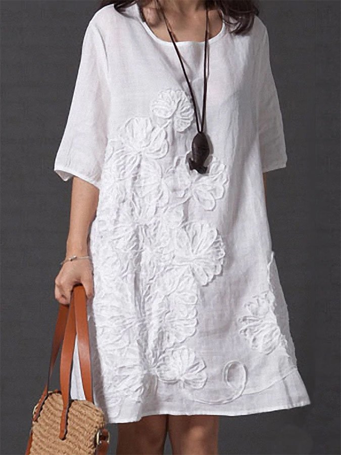 Loose Embroidered Solid Dress-Move Position
