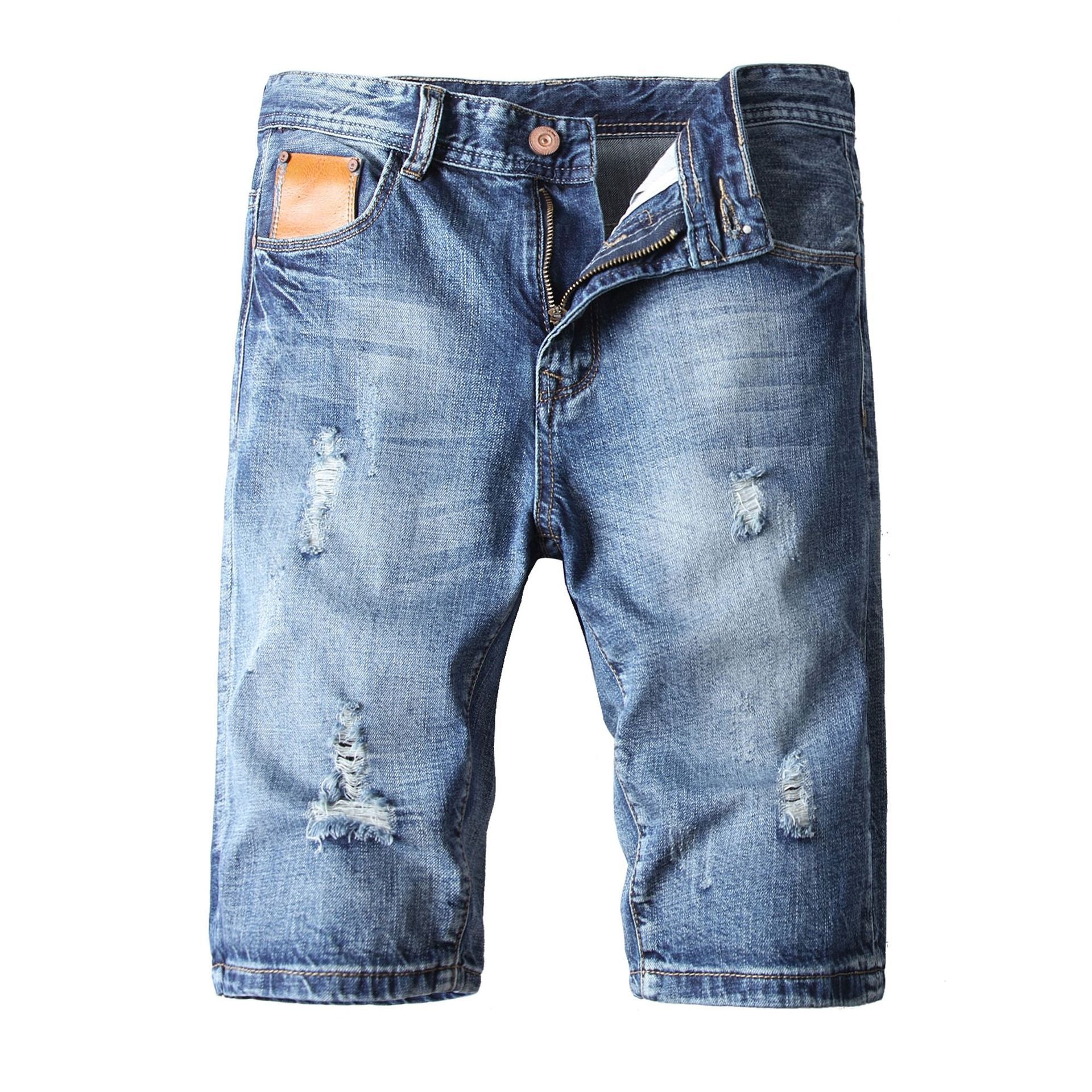 Denim shorts ripped mid-pants slim-fit five-point pants-Move Position
