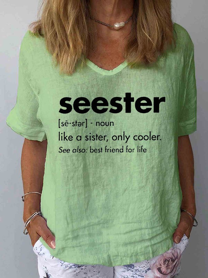 Women's SEESTER Printed Casual Cotton Linen T-shirt-Move Position