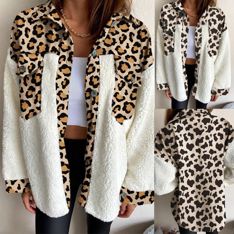 Moveposition™ Lapel Leopard-Print Plush Cardigan Coat
