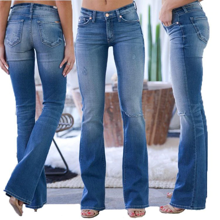 70s Stretch Hip Hugger Street Style Boot-cut Jeans-Move Position