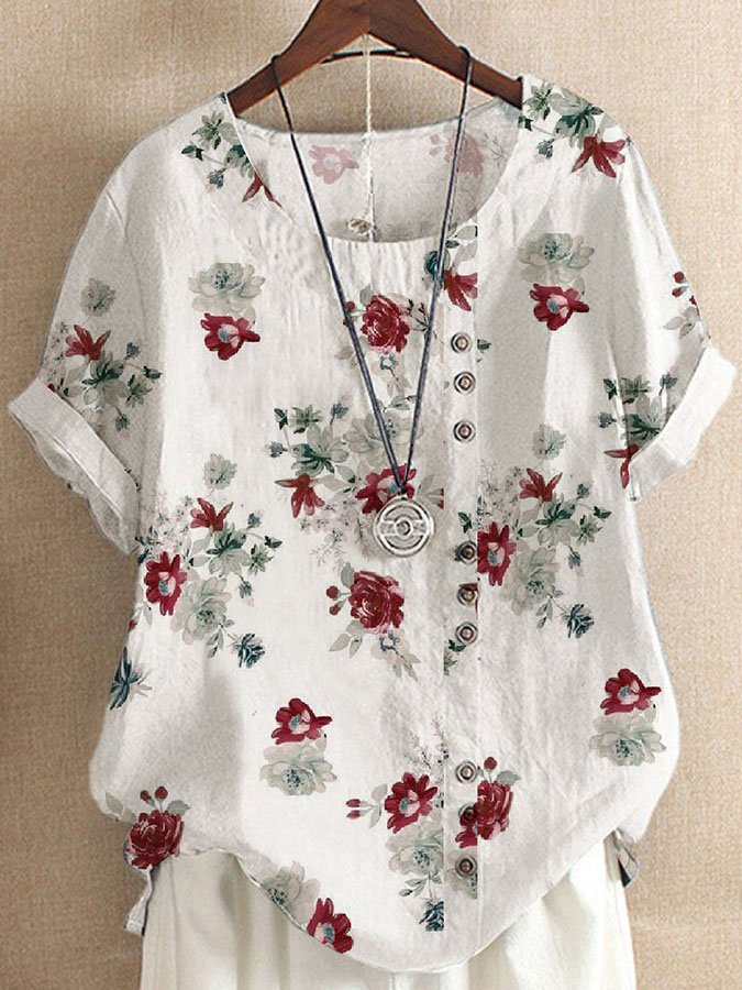 Fashion Floral Short Sleeve Top-Move Position