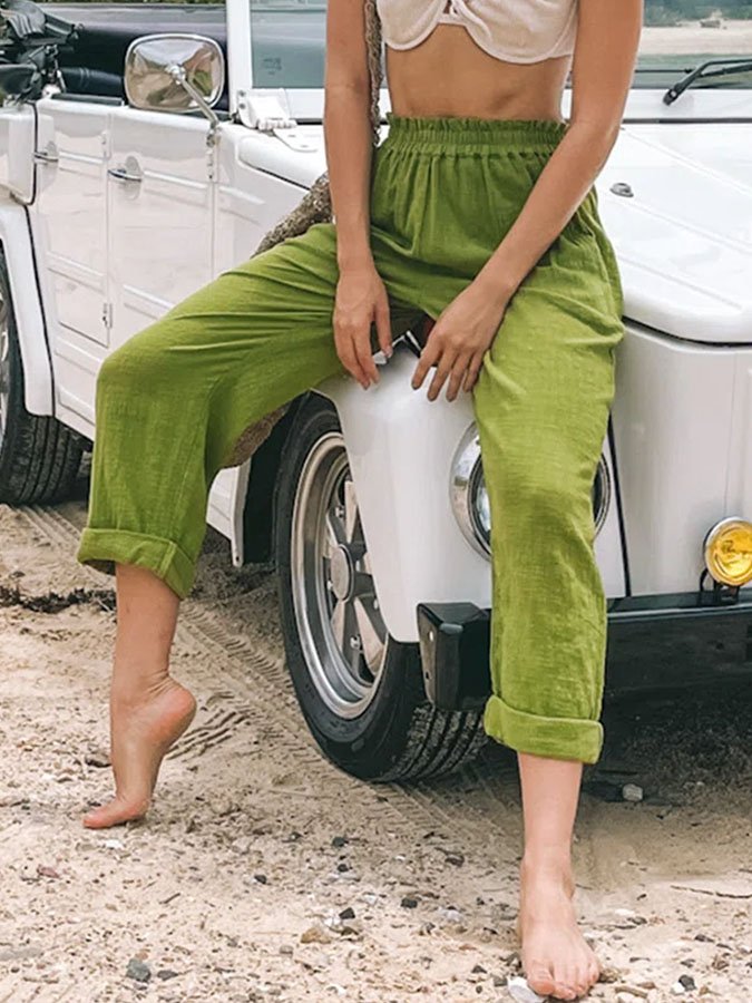 Casual Solid Color Trousers-Move Position