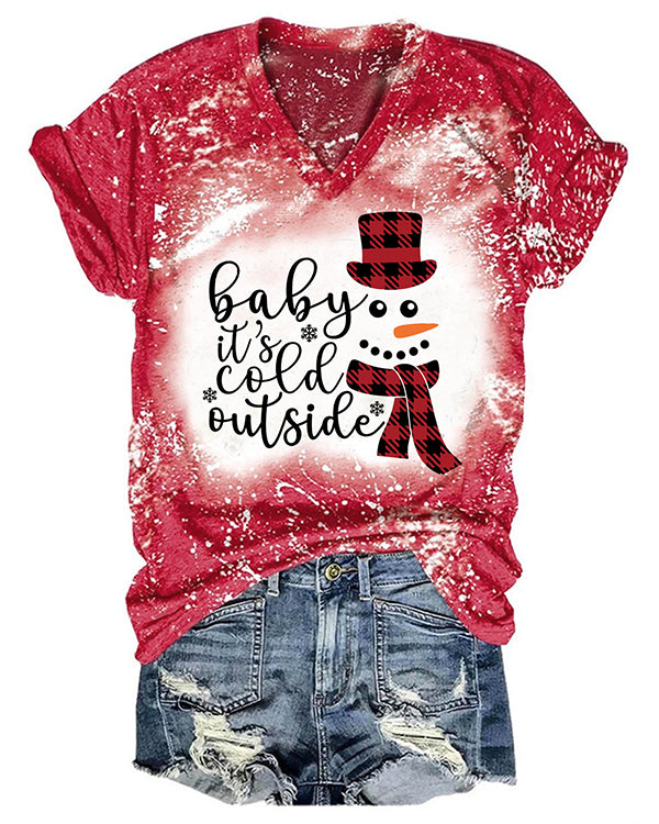 Moveposition™ Baby It's Cold Outside Snowman Christmas Print T-shirt-Move Position