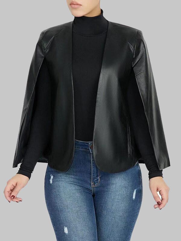 Moveposition™ Faux Leather Cape Blazer