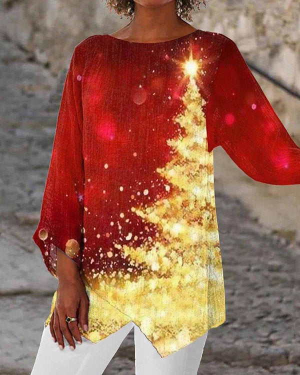 Moveposition™ Christmas Tree Print Long Sleeve Top-Move Position