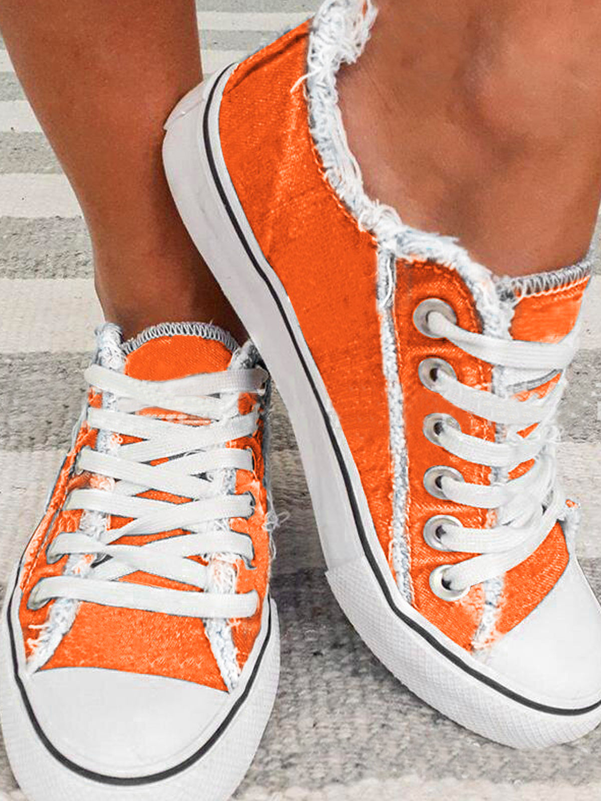 Women's Orange Lace-up Canvas Sneakers-Move Position