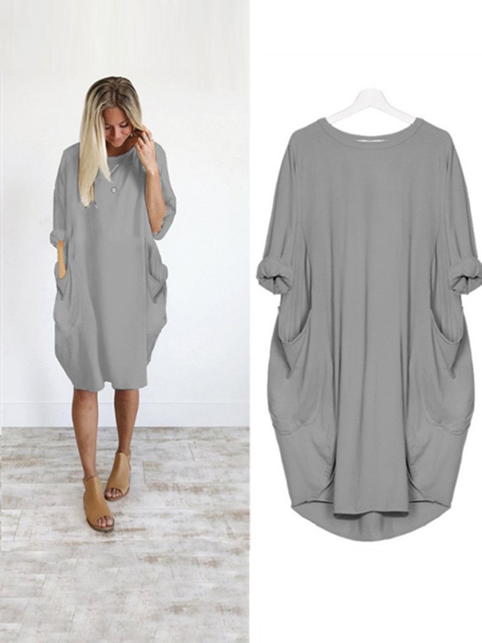 Women's Casual Solid O-Outline Dress-Move Position